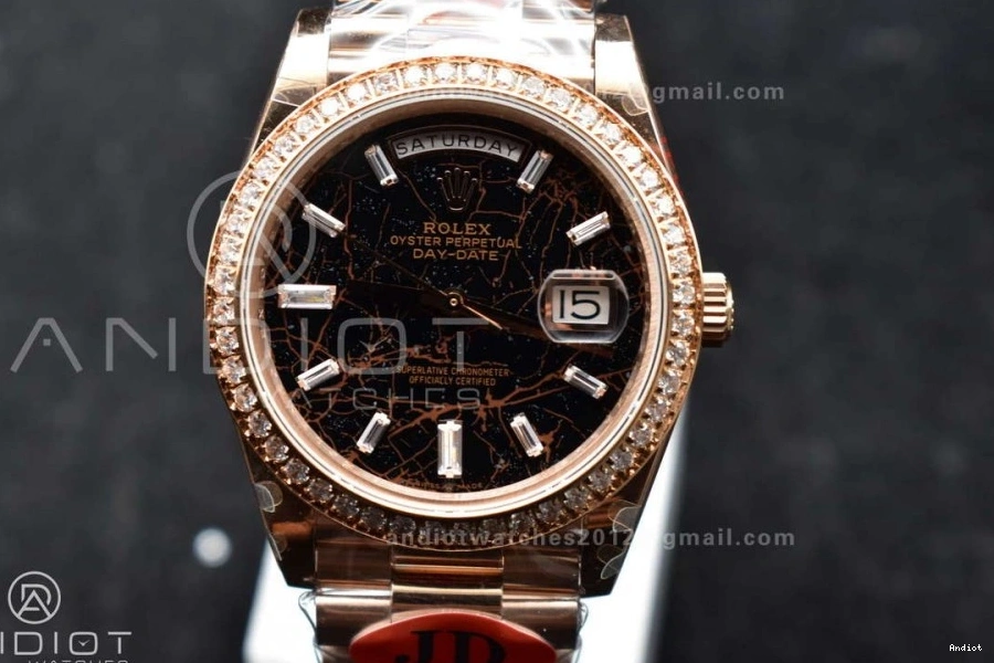 40 904L On Meteorite Steel President Markers A3255 RG Crystal Bracelet DayDate Dial JDF 0129